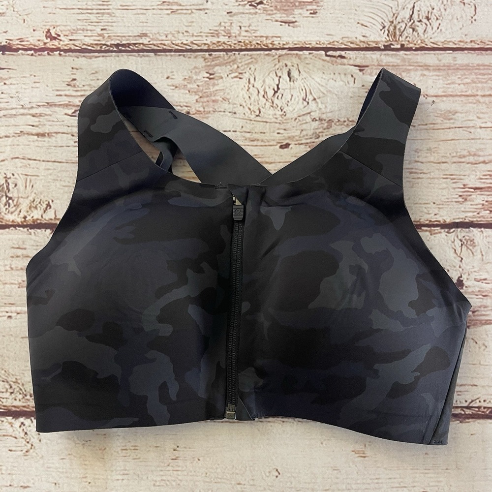 Lululemon Womens Elite Camo Zip Front Sports Bra Size 34DD